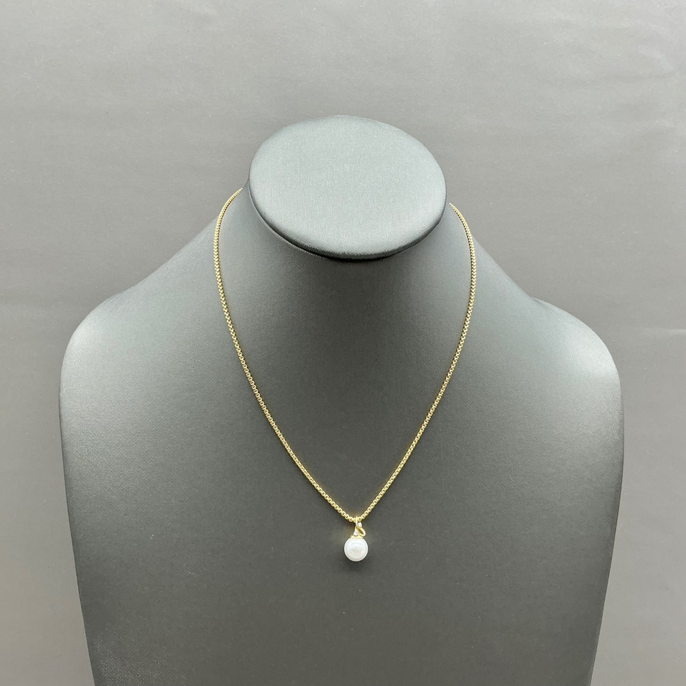Talbots Faux Pearl Pendant Necklace Women Gold Tone Box Chain Crystal Accent
